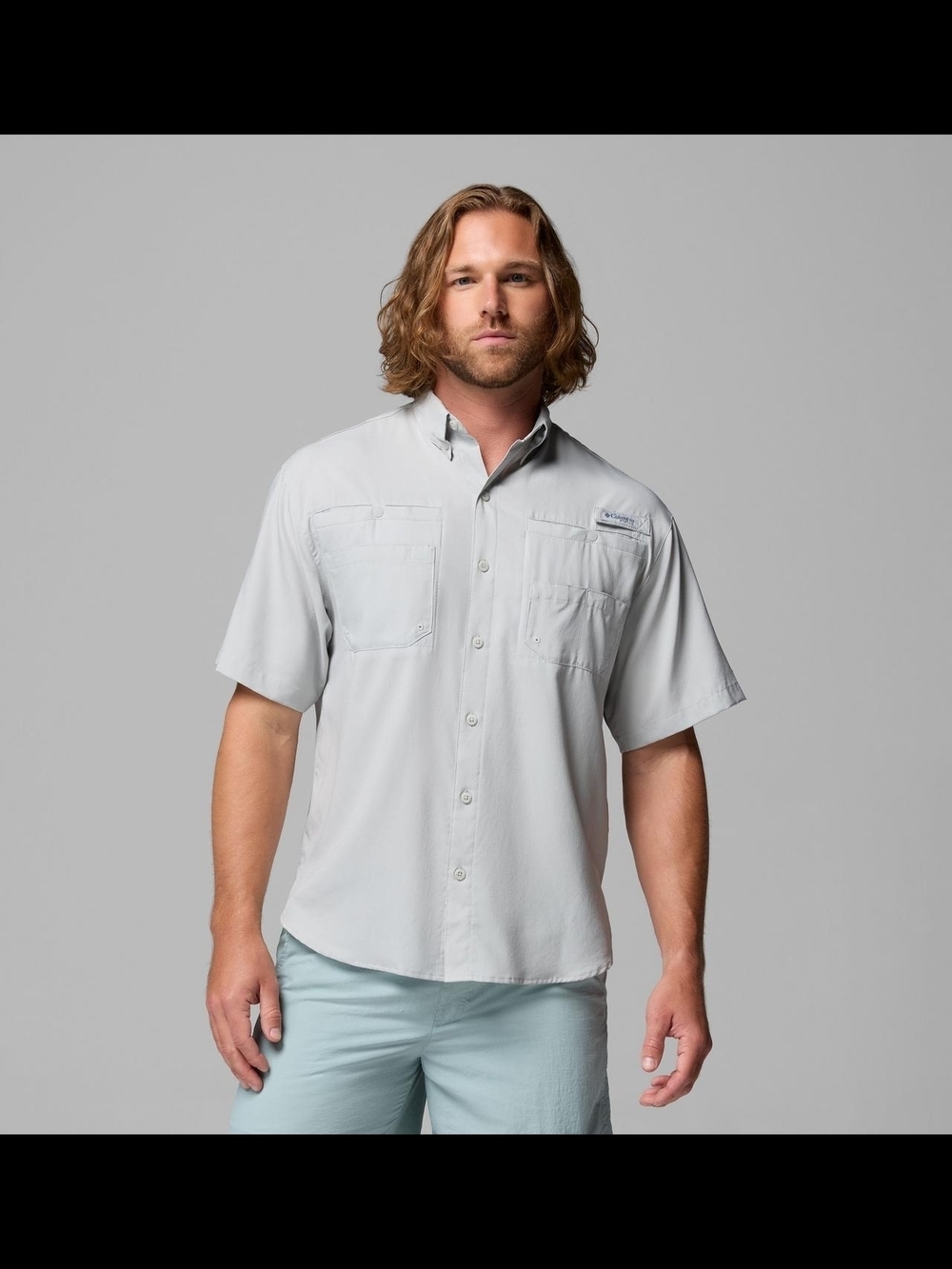 Columbia PFG Tamiami Shirt Men’s Medium Gray Short Sleeve Fishing Outdoor